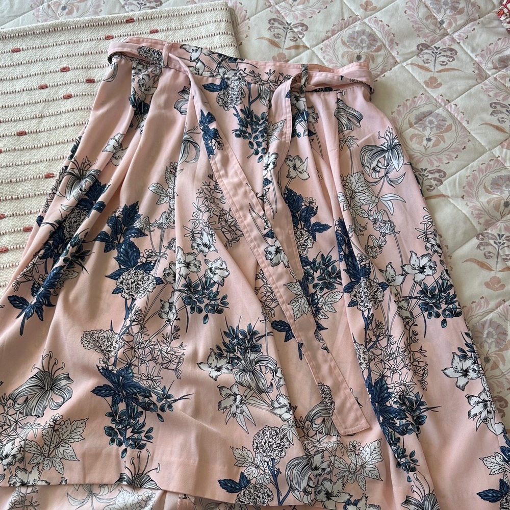 Banana Republic Pink Floral Wrap Skirt with Navy Accents